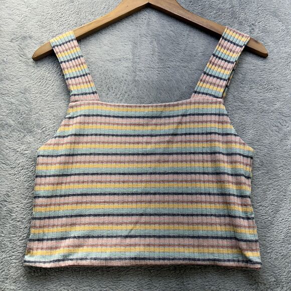 Y2K American Eagle Tank Top L Milkmaid Dainty Ribbed Striped Square Neck Cropped - Picture 4 of 8